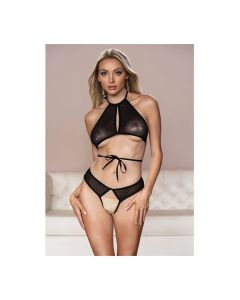 Allure Marley Mesh Peek A Boo Top & Open Panty Black
