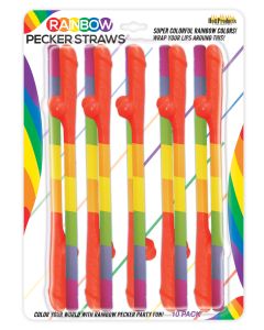 Rainbow Pecker Straws Pack of 10