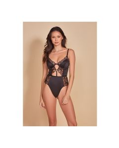 Thread Bare Satin & Embroidered Mesh Teddy Black