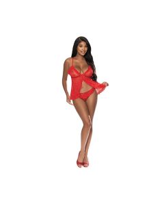 Ooh La Lace Babydoll & Split Crotch Panty Red
