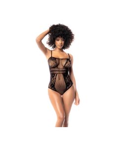 Floral Fishnet Bodysuit Black O/S