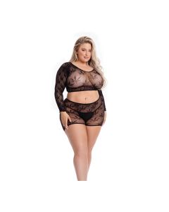 Pink Lipstick Leaf it to Me Long sleeve Crop Top & Short QN
