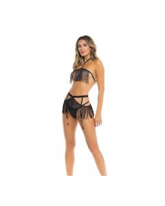 Rene Rofe Rassel Tassle Bra, Skirt & G-String Black